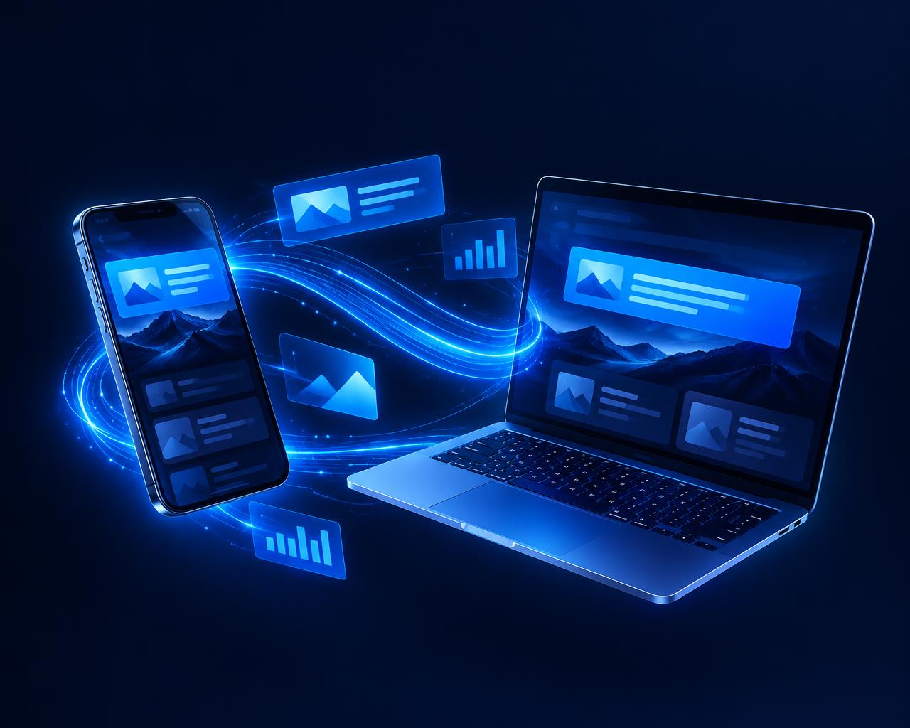 Phone and laptop showing ads connected by OneAdNetwork
